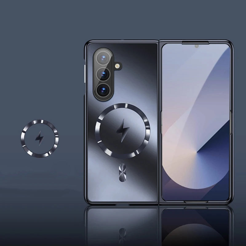 Smartphone with a metallic ring on a reflective surface