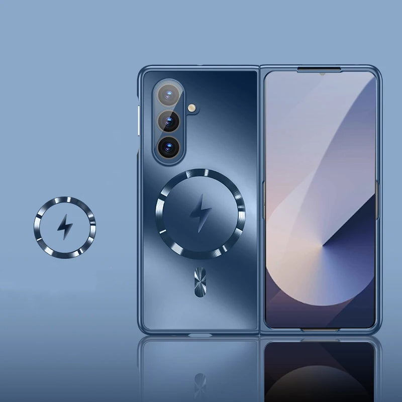 Smartphone with a metallic ring stand on a blue gradient background