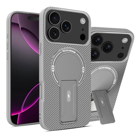 Magnetic Carbon Fiber Texture Bracket Phone Case Wireless Charging Shockproof Cover For iPhone 17 /16 /15 /14 – Luxury Phone Cases by Kayzify